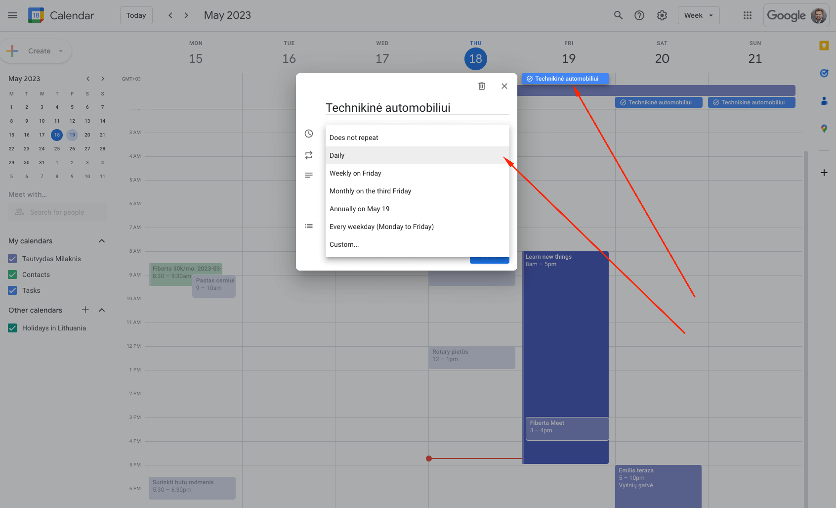 Google Calendar Kalendoriaus įvykiai