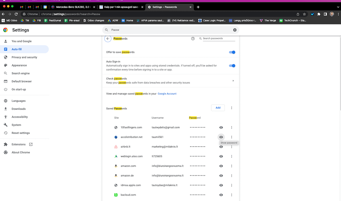 Kompiuteris slaptažodis nustatymai Google chrome visi slaptažodžiai valdymas