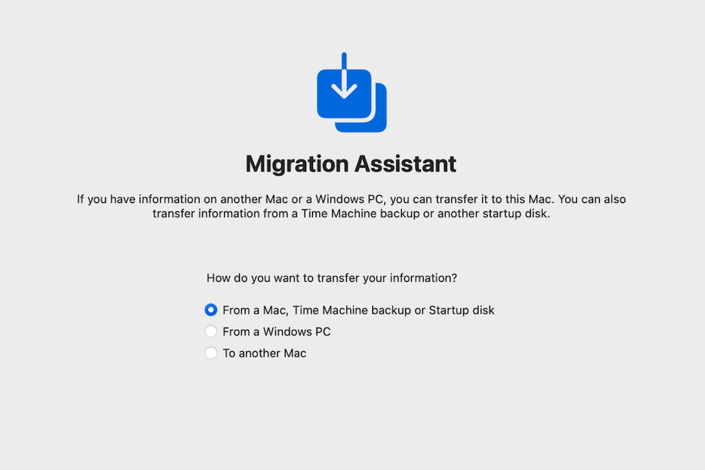 Duomenų perkėlimas migration assistant mac